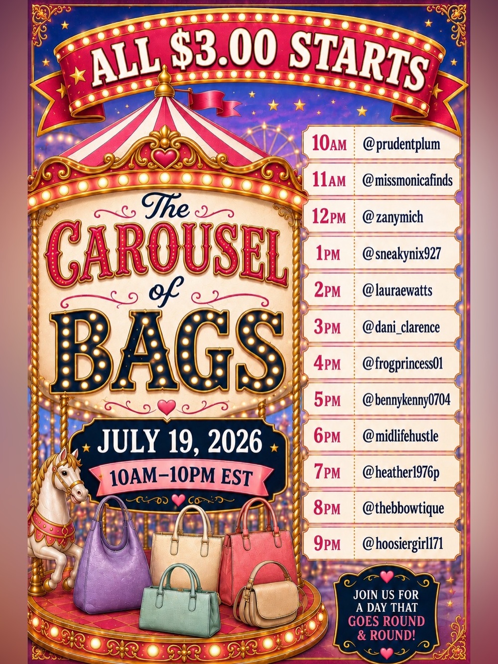 Carousel of Bags! 7/19/2026 10am-10pm EST - Picture 2 of 2